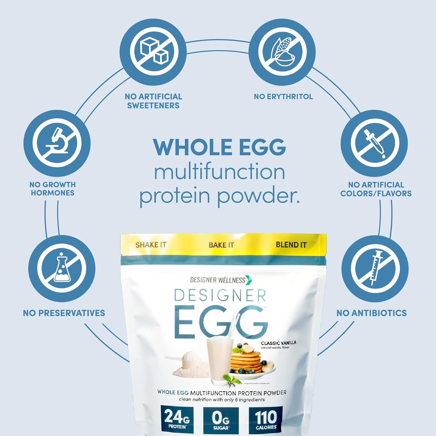 Designer Wellness, Designer Egg, Natural Egg Yolk & Egg White Protein Powder, Keto And Paleo Friendly, Low Calorie, Less Fat And Cholesterol, Classic Vanilla, 1.55 Pound : Health & Household