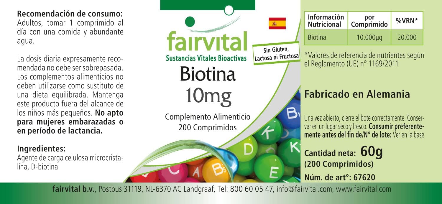 Fairvital | Biotin 10mg - HIGH DOSAGE - VEGAN - 200 tablets - vitamin B7 : Amazon.co.uk: Health & Personal Care