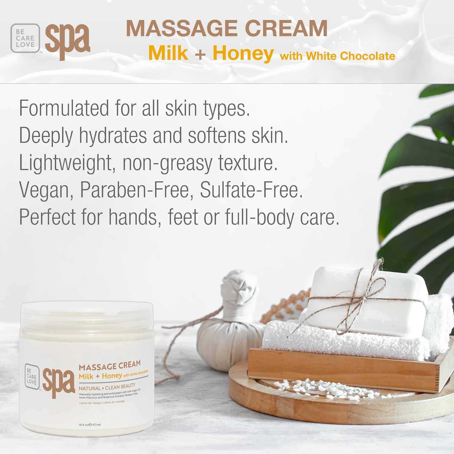 Bcl Spa Massage Cream Organic Milk & Honey With White Chocolate Body Lotion, Shea Butter, Aloe Vera, Arnica, Peppermint, Kelp, Tea Tree, Olive, Argan, And Jojoba Oils, Home/Professional Use, 16 Fl Oz : Beauty & Personal Care