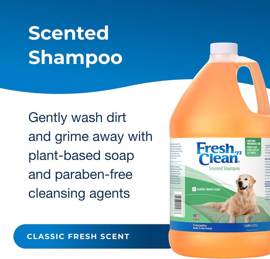 Pet-Ag Fresh ’N Clean Scented Shampoo, Classic Fresh Scent - 1 Gallon - Moisturizes With Vitamin E & Aloe Vera - Strengthens & Repairs Coats - Soap Free