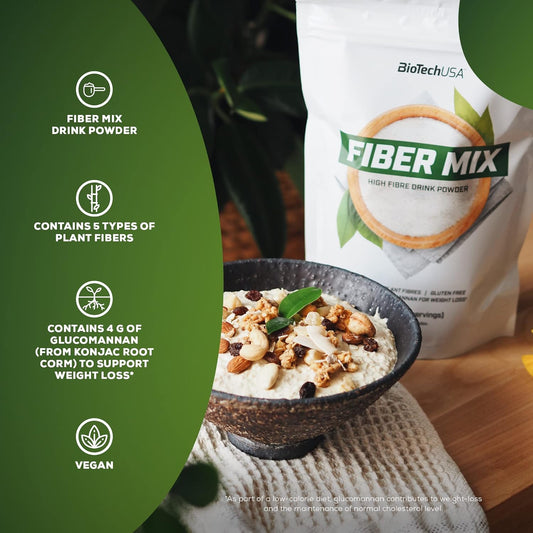 Biotechusa Fiber Mix | 5 Types Of Plant Fibres | Glucomannan, Citrus Fiber, Psyllium | Weight Loss Support, 225 G, Unflavored