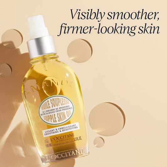 L'Occitane Almond Supple Skin Oil 3.3 Fl. Oz: Improve Appearance Of Stretch Marks, Soften Skin, Velvety, Firmer-Looking Skin, Irresistible Aroma