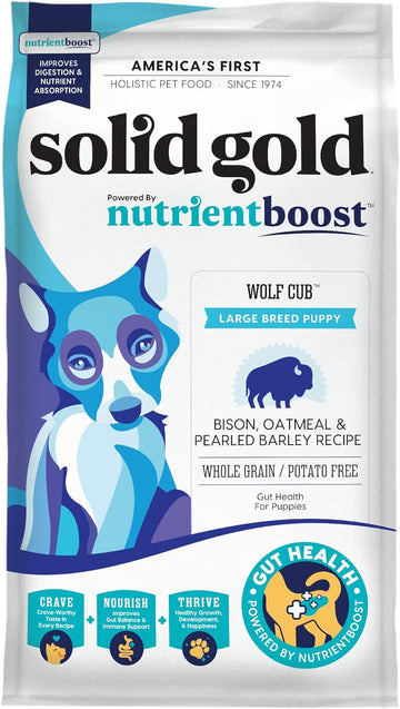 Solid Gold Large Breed Puppy Food W/Nutrientboost - Made With Real Bison, Oatmeal & Barley - Wolf Cub Whole Grain Puppy Food For Large Breed For Healthy Growth And Balanced Nutrition - 3.75 Lb Bag