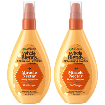 Garnier Whole Blends Sulfate Free Remedy Miracle Nectar 10-in-1 Repairing Leave-In Conditoner for All Hair Types, Honey Treasures, 5 Fl Oz, 2 Count (Packaging May Vary)