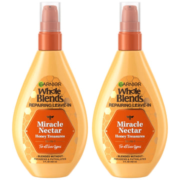 Garnier Whole Blends Sulfate Free Remedy Miracle Nectar 10-In-1 Repairing Leave-In Conditoner For All Hair Types, Honey Treasures, 5 Fl Oz, 2 Count (Packaging May Vary)