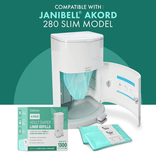 4 Pack Adult Diaper Liner Refills, Compatible With Janibell Akord 280 Slim Model, Adult Diaper System To Eliminate Waste, Odor Resistant By Comficove