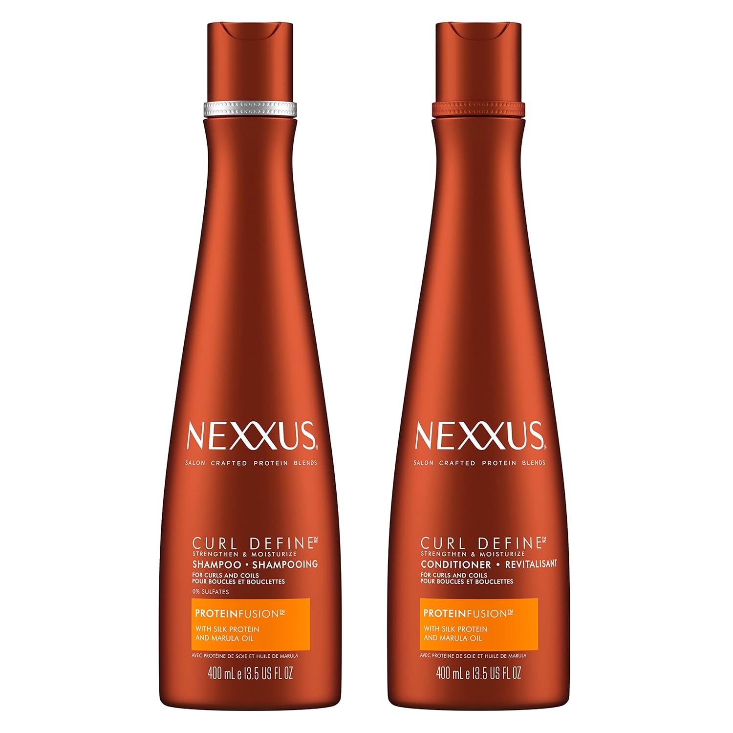 Nexxus Curl Define Shampoo And Conditioner Proteinfusion 2 Count For Curly And Coily Hair Strengthening & Moisturizing Sulfate-Free Hair Products With Marula Oil 13.5 Oz