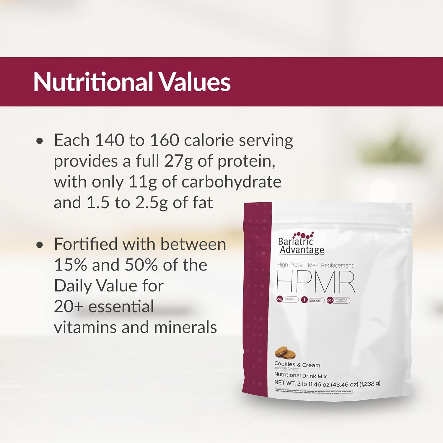 Bariatric Advantage High Protein Meal Replacement Drink Mix, Protein Powder Whey Isolate For Gastric Bypass And Sleeve Gastrectomy Patients, 27G Protein, Lactose Free - Cookies And Cream - 28 Servings : Grocery & Gourmet Food
