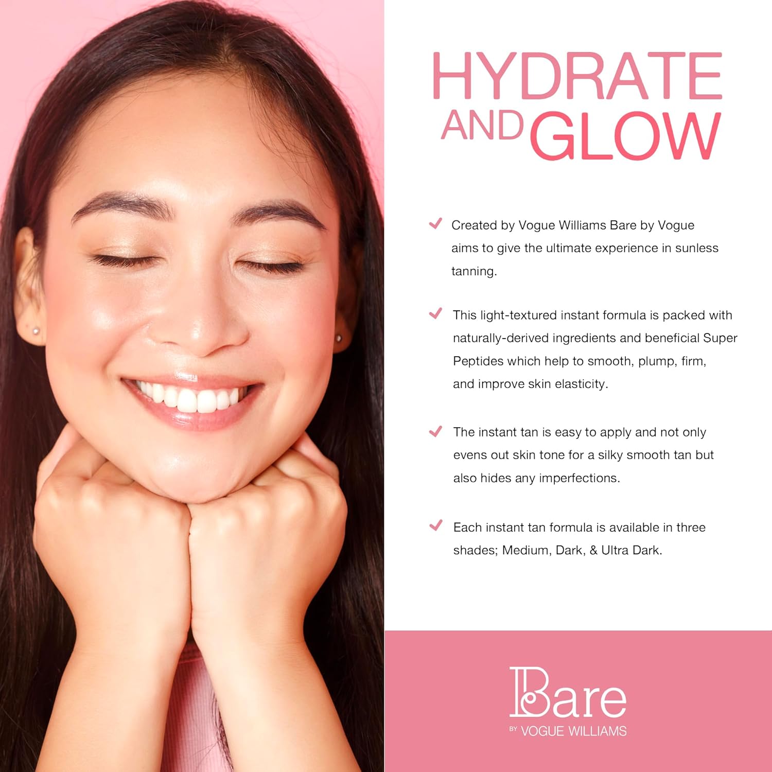 Bare by Vogue Instant Tan - Medium 150ml, Wash-Off Formula for Streak-Free, Natural-Looking Glow - Infused with Super Peptides for Plump, Smooth & Firm Skin : Amazon.co.uk: Beauty