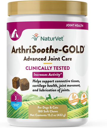 NaturVet ArthriSoothe-Gold Level 3 Advanced Joint Care for Dogs – Soft Chew Dog Supplement with Glucosamine, MSM, Chondroitin & Hyaluronic Acid – Wheat-Free Pet Supplements – 180 Ct