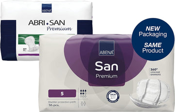 ABENA San Premium Mens & Womens Incontinence Pads, Breathable & Comfortable, Fast Absorption, Discreet & Effective Shaped Incontinence Pads for Men/Women - Premium 5, 1200ml Absorbency, 36PK