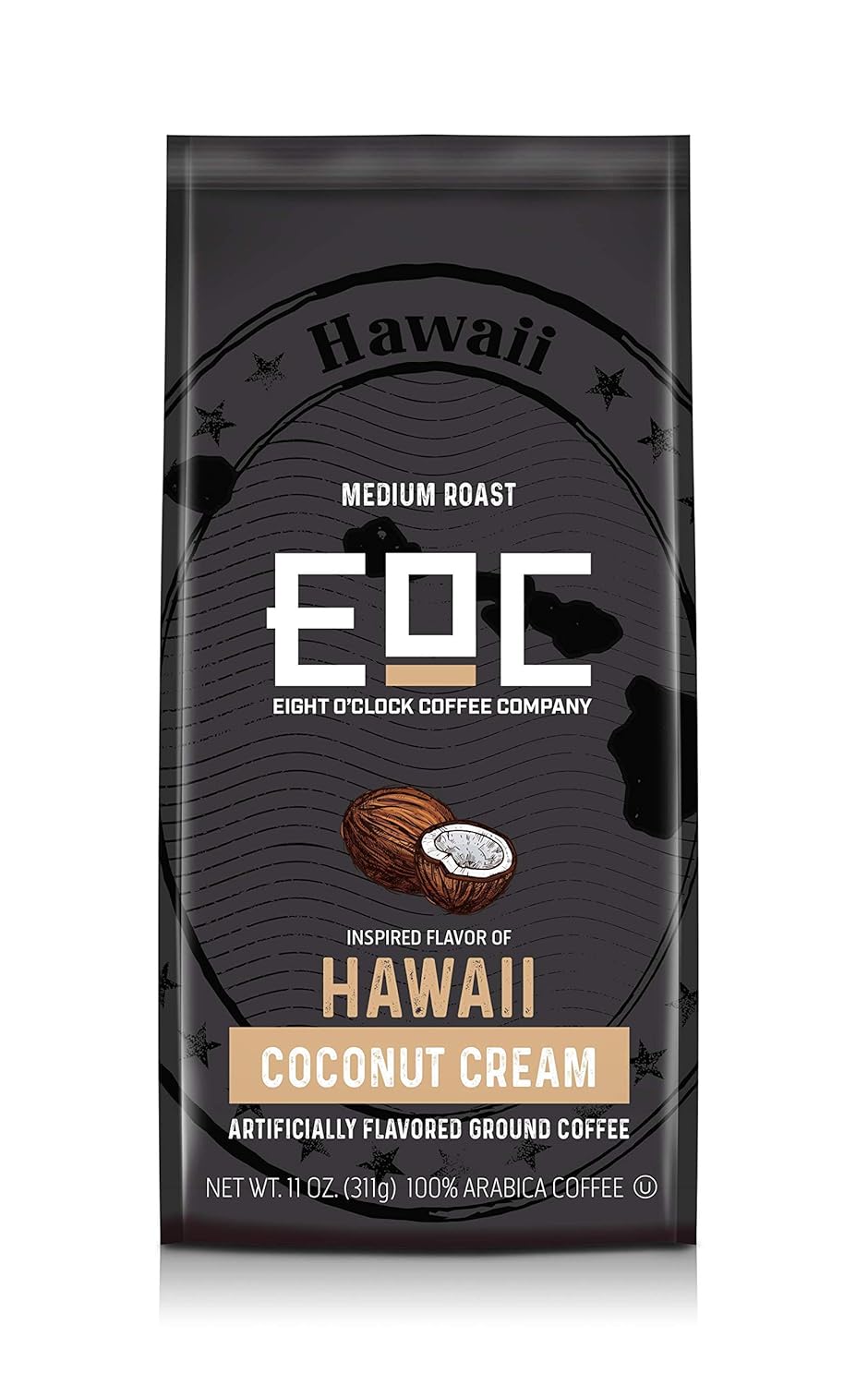 Eight O'Clock Coffee Flavors of America Hawaii Coconut Cream, 11 Ounce, Flavored Ground Coffee, Rich Coconut Taste