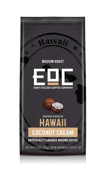 Eight O'Clock Coffee Flavors of America Hawaii Coconut Cream, 11 Ounce, Flavored Ground Coffee, Rich Coconut Taste