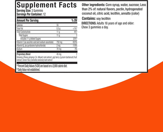 Vicks Super C Vitamin C Gummies, Energize + Replenish, Daytime Supplement For Immune Support With Vitamin C, B Vitamins, Green Tea Extract, Ginseng, And Goji Berries, Citrus Flavored, 36 Gummies