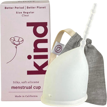 Kind Cup | Menstrual Cups | Period Cup | Easy to use | Comfortable | Soft | Long Stem | Curved | Ergonomic | High Cervix | Low Cervix | Eco Friendly Products | for Beginners | USA (Regular) (Clear)