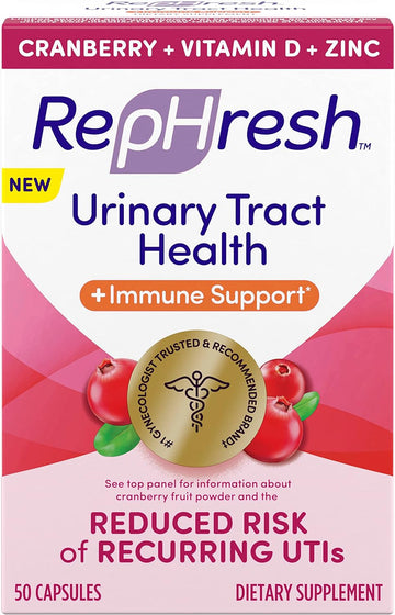 Rephresh Cranberry Urinary Tract Health Plus Immune Supplement, Blended With Vitamin D + Zinc - 50 Count