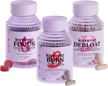 Lemme Burn, Debloat & Focus Bundle - Metabolism & Fat Burning Capsules + Bloating & Gas Relief Capsules + Focus & Brain Health Gummies - Vegan, Gluten-Free, Non-Gmo - 60 Ct. Capsules & 50 Ct. Gummies