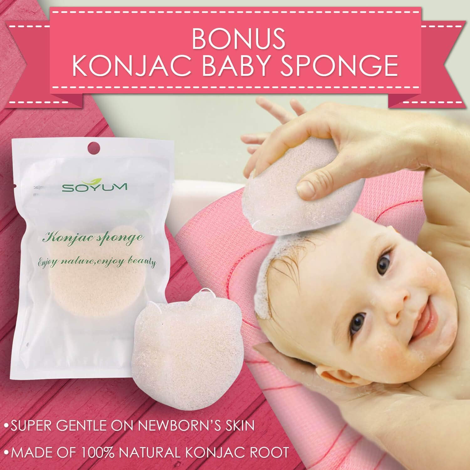 IndulgeMe Baby Bath Cushion - Konjac Sponge Included, Blooming Flower for Infant Bathing Tub, Bathtub or Plastic Sink Bather, Organic Baby Bath Seat Support for Newborn Skin. Pink : Baby