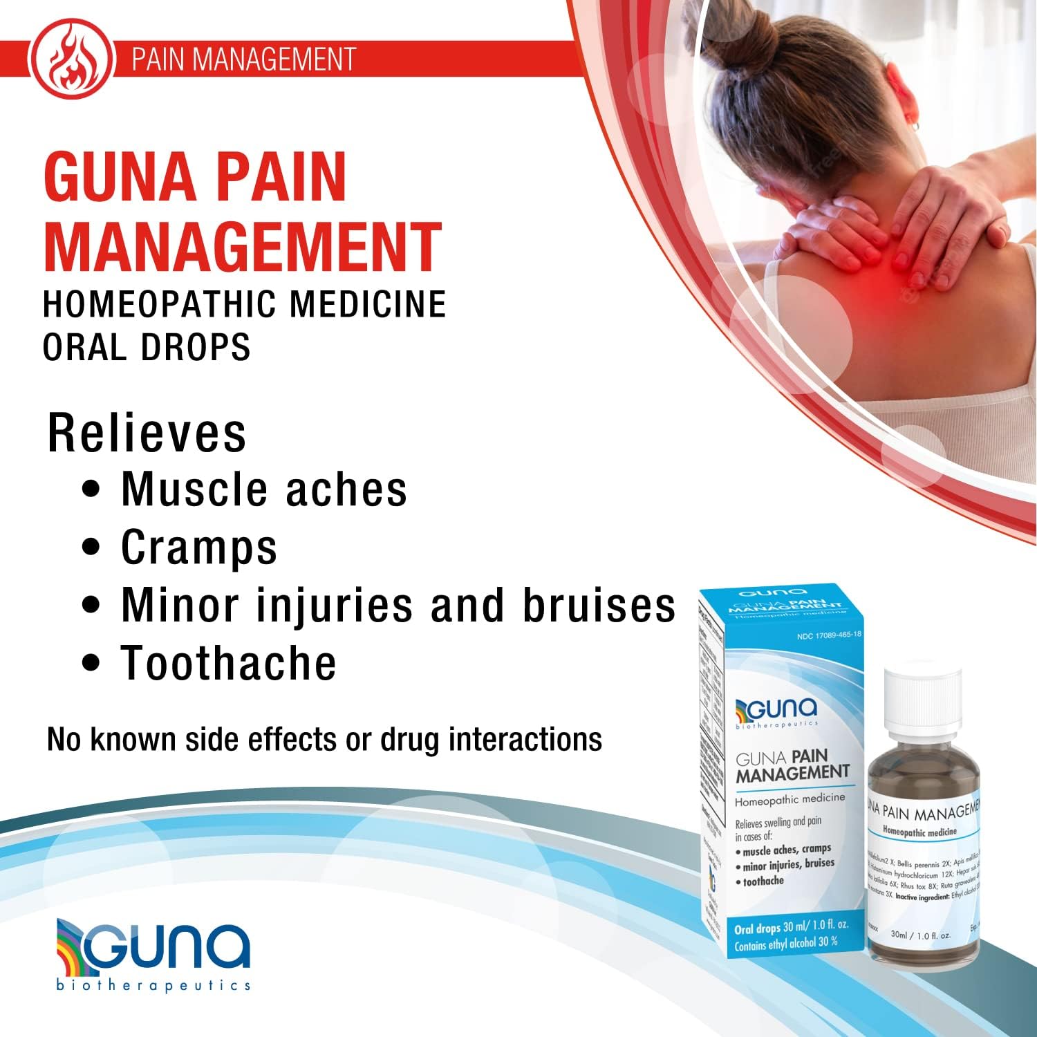 GUNA Pain Management Relieves Muscle Pain, Muscle Soreness, Joint Pain