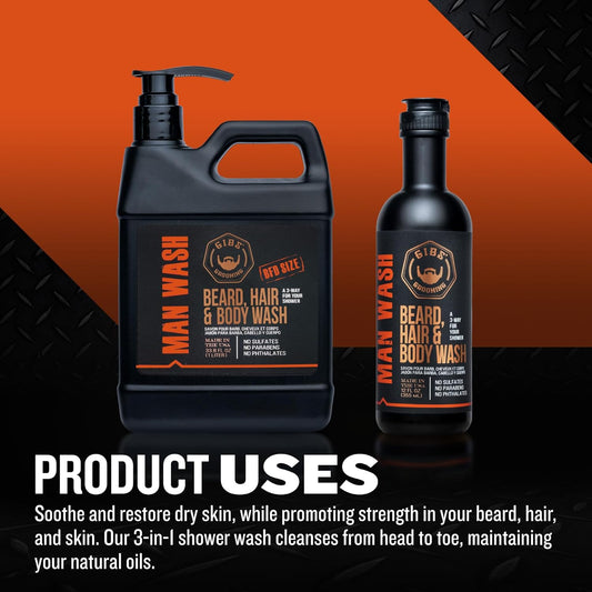 Gibs Man Wash 3 In 1 (Beard, Hair & Body) For Men With Tea Tree Oil, Travel Size, Liter : Beauty & Personal Care
