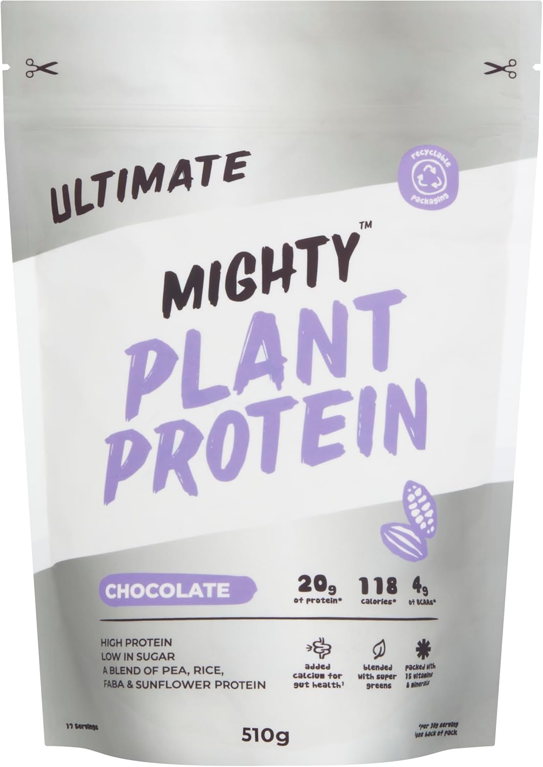 Mighty Ultimate Vegan Protein Powder, Chocolate Flavour, (17 Servings, 510g Bag Without Scoop), Plant Based, Dairy Free Protein Shakes, Added Vitamins, Minerals : Amazon.co.uk: Health & Personal Care