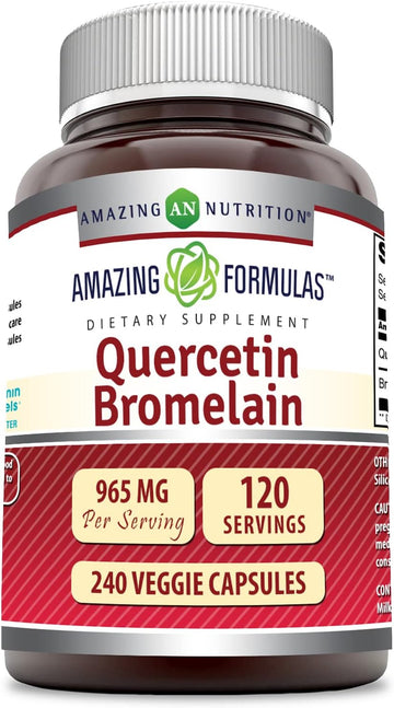 Amazing Nutrition Quercetin 800 Mg with Bromelain 165 Mg Veggie Capsules Supplement | Non-GMO | Gluten Free | Made in USA | Suitable for Vegetarians (240 Count)