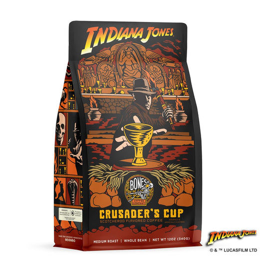 Bones Coffee Company Crusader's Cup Ground Coffee Beans Scotcheroo Flavor | 12 oz Flavored Coffee Gifts Low Acid Medium Roast Gourmet Coffee Beverages Inspired by Disney's Indiana Jones (Ground)