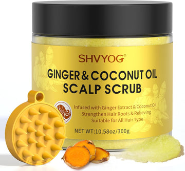 Shvyog Scalp Scrub, Ginger Scalp Exfoliator, Scalp Exfoliator Scrub For Build Up, Hair Stenghten Hair Treatment Nourishing Detox Hair Care With Scalp Massager, 10.58 Oz