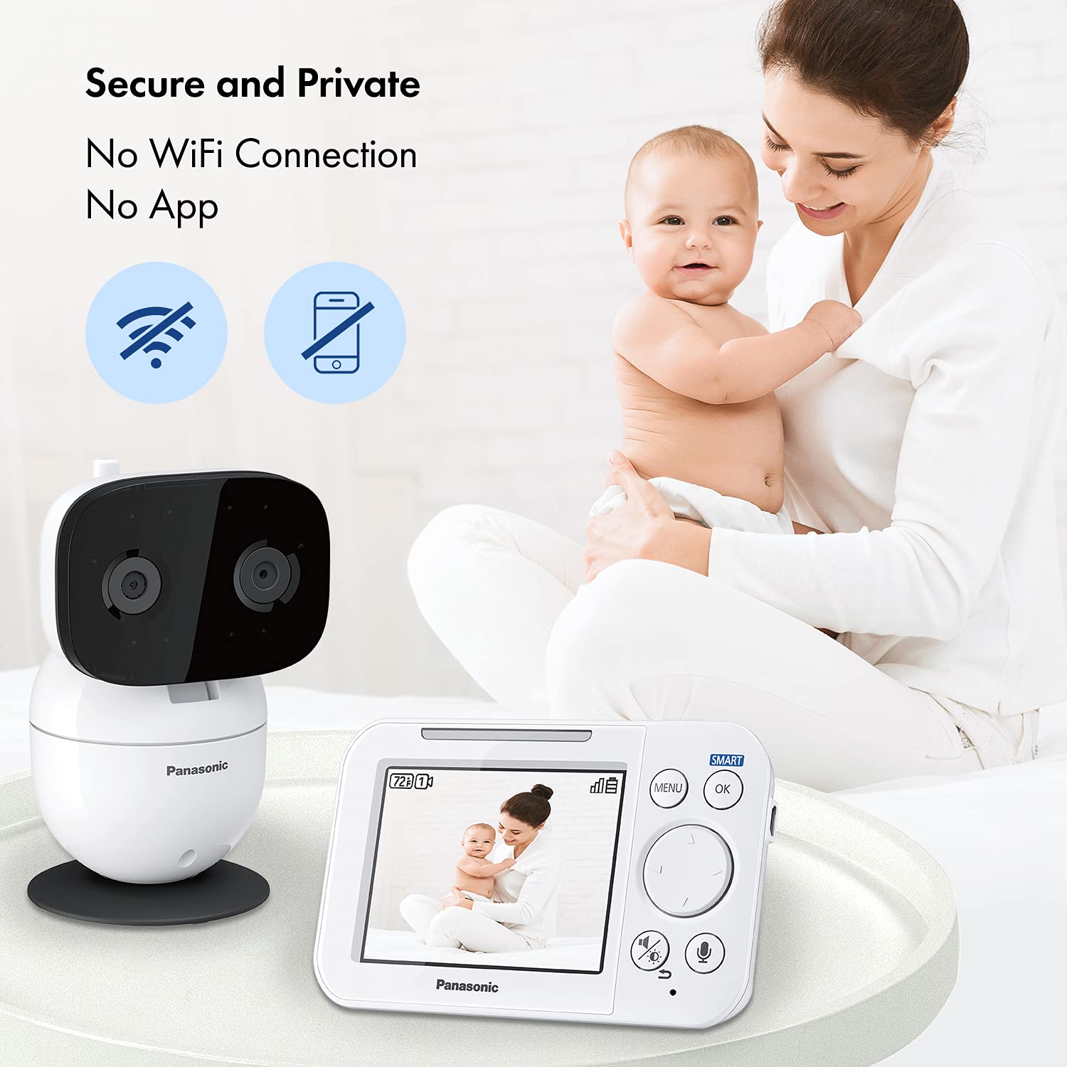 Panasonic Baby Monitor with Camera and Audio, 3.5” Color Video, Extra Long Range, Secure Connection, 2-Way Talk, Soothing Sounds, Remote Pan, Tilt, Zoom - 1 Camera - KX-HN4101W (White) : Baby