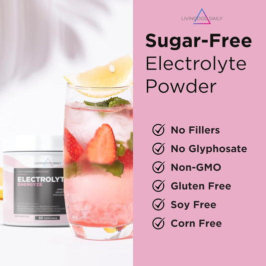 Livingood Daily Electrolytes Powder No Sugar - Keto Electrolytes Hydration Powder with Vitamin C, Taurine, D-Ribose & FOS - Sugar Free Electrolyte Drink Mix - 30 Servings, Strawberry Lemonade