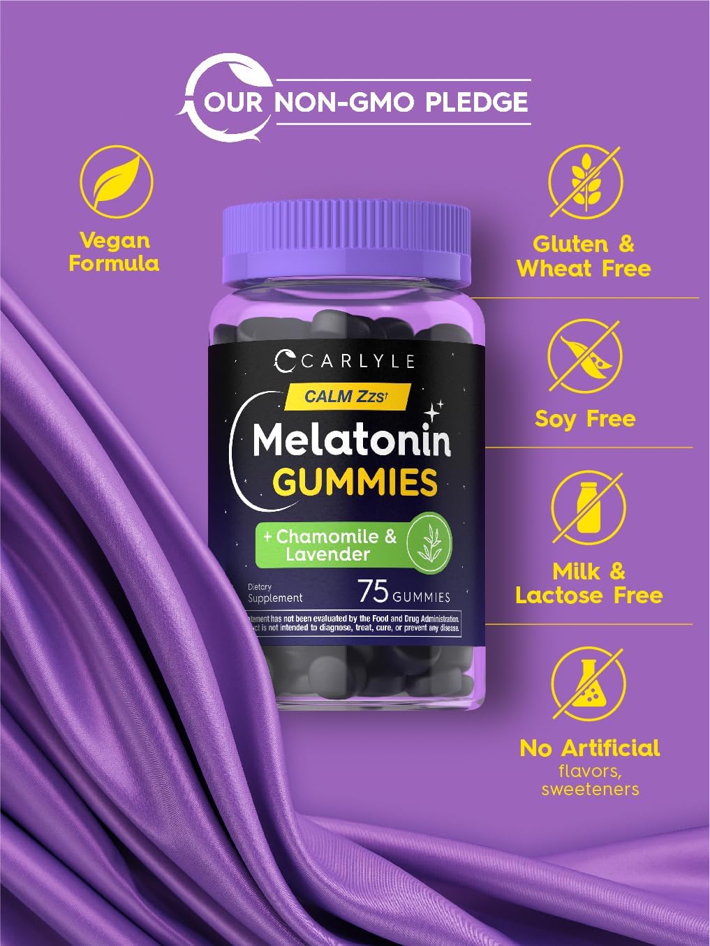 Carlyle Melatonin 3mg Gummies | 75 Count | with Chamomile and Lavender Extract | Vegan, Non-GMO, Gluten Free Supplement : Health & Household