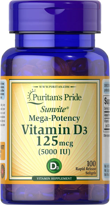 Puritan'S Pride Vitamin D3 Mega Potency 5000 Iu Bolsters Immune Health System Support And Healthy Bones & Teeth, Unflovored, 100 Count