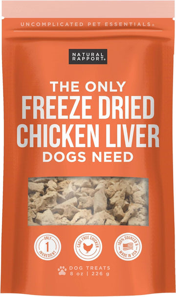 Natural Rapport Chicken Liver Dog Treats - The Only Freeze Dried Chicken Liver Dogs Need - Grain-Free Chicken Bites, Dog Treats for Small and Large Dogs (8 oz.)