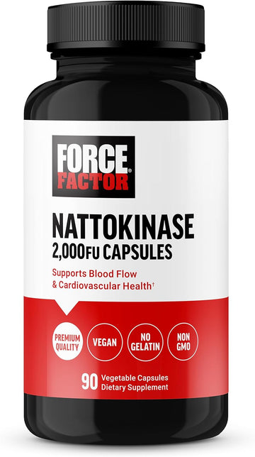 FORCE FACTOR Nattokinase 2000 FU, Nattokinase Supplement for Heart Health and Blood Pressure Health, Blood Circulation Pills, Non-GMO, Vegan, No Gelatin, 90 Vegetable Capsules