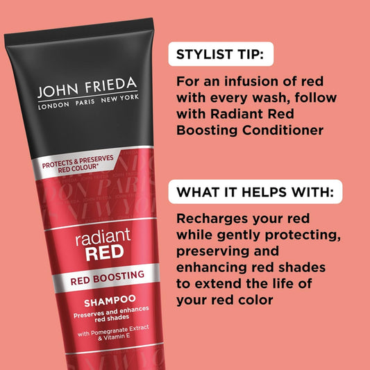 John Frieda Radiant Red Red Boosting Shampoo, Daily Shampoo, Helps Enhance Red Hair Shades, 8.3 Ounce, With Pomegranate And Vitamin E