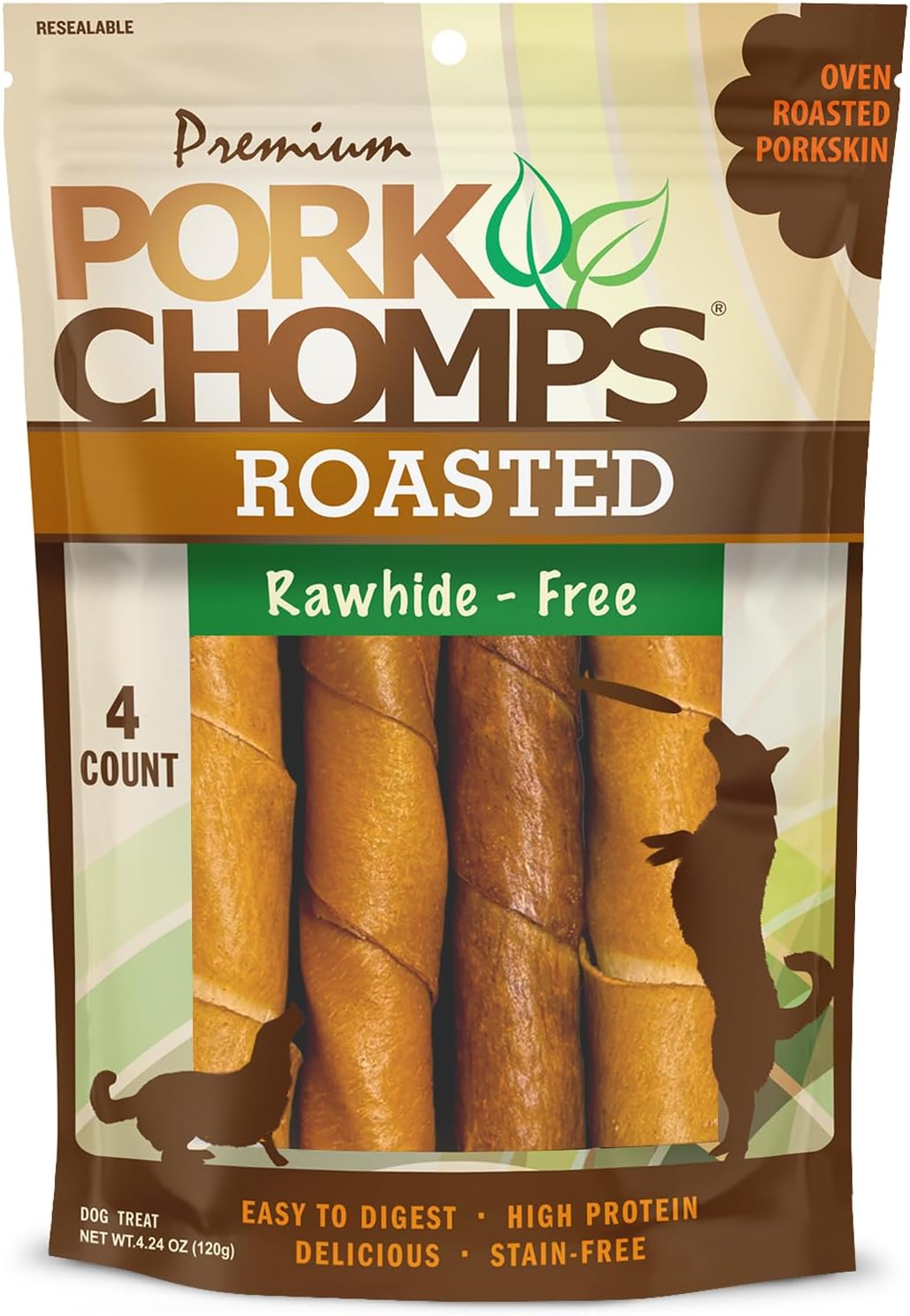 Pork Chomps Roasted Pork Skin Dog Chews, 6-Inch Twists, 4 Count