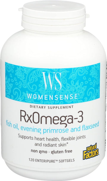 WomenSense by Natural Factors, RxOmega-3 Fish Oil, Supports a Healthy Heart and Joints with Primrose Oil, Omega-3 DHA and EPA, Gluten Free, 120 softgels (60 servings)