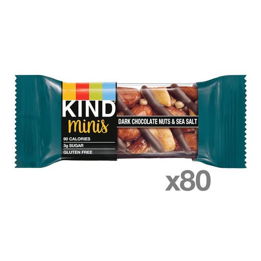 Kind Bar Minis, Dark Chocolate Nuts & Sea Salt, Gluten Free, 100 Calories, Low Sugar, 80 Count