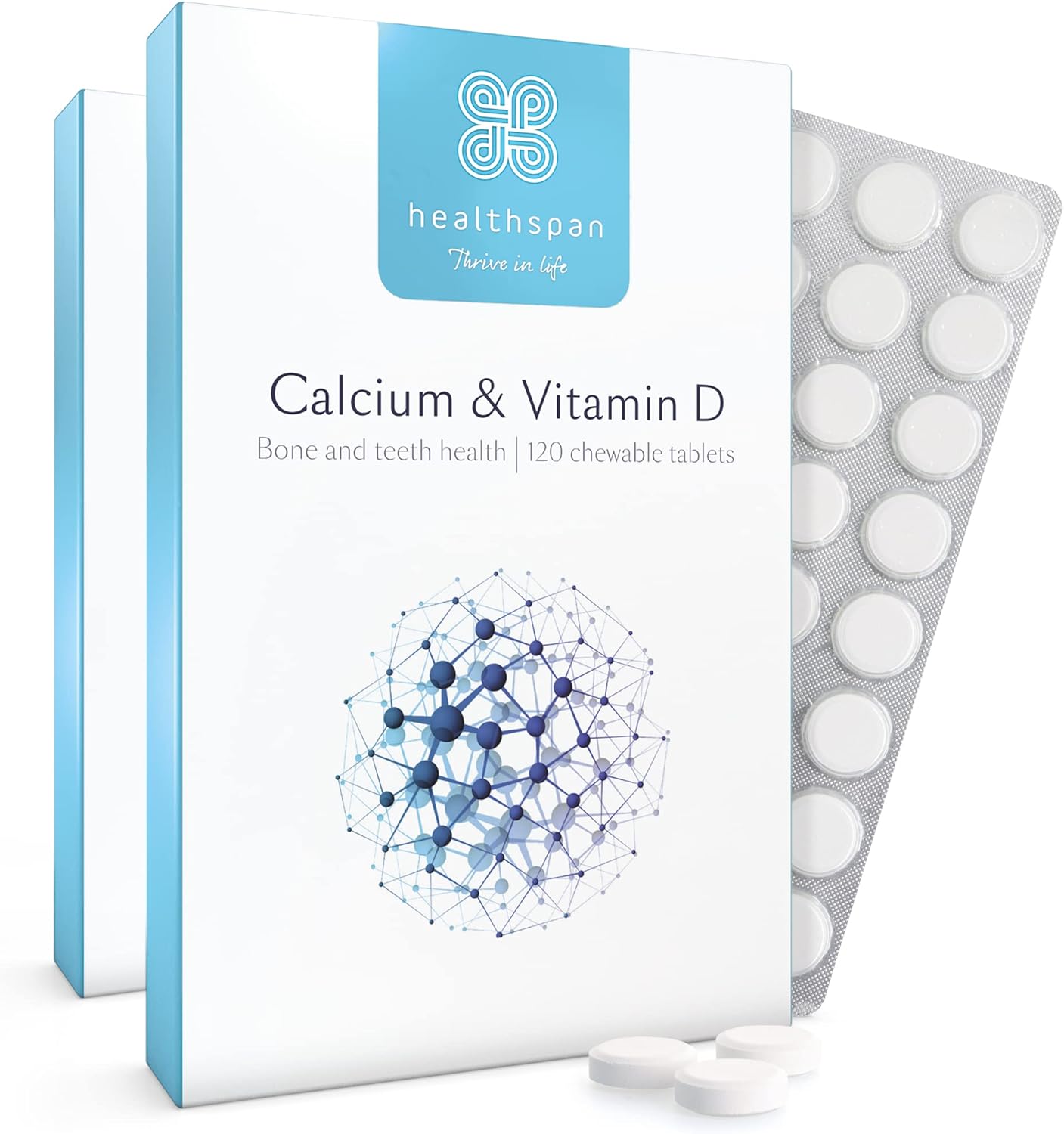 Healthspan Calcium & Vitamin D (240 Chewable Tablets) | High Strength Pure Calcium Supplement | Natural Source Of Vitamin D3 | Added Vitamin K For Bone Health | Vanilla | Vegetarian