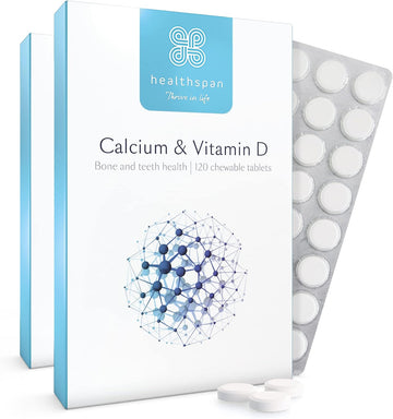 Healthspan Calcium & Vitamin D (240 Chewable Tablets) | High Strength Pure Calcium Supplement | Natural Source Of Vitamin D3 | Added Vitamin K For Bone Health | Vanilla | Vegetarian