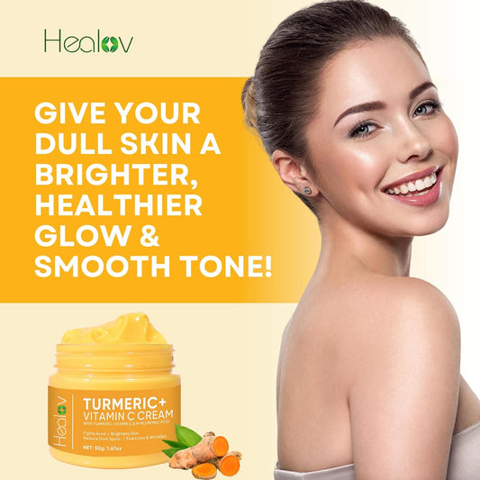 Turmeric Face Cream For Face & Body - All Natural Turmeric Skin Brightening Lotion - Cleanses Skin, Fights Acne, Evens Tone, Fades Scars, Sun Damage, & Age Spots - Pure Turmeric Cream With Vitamin C