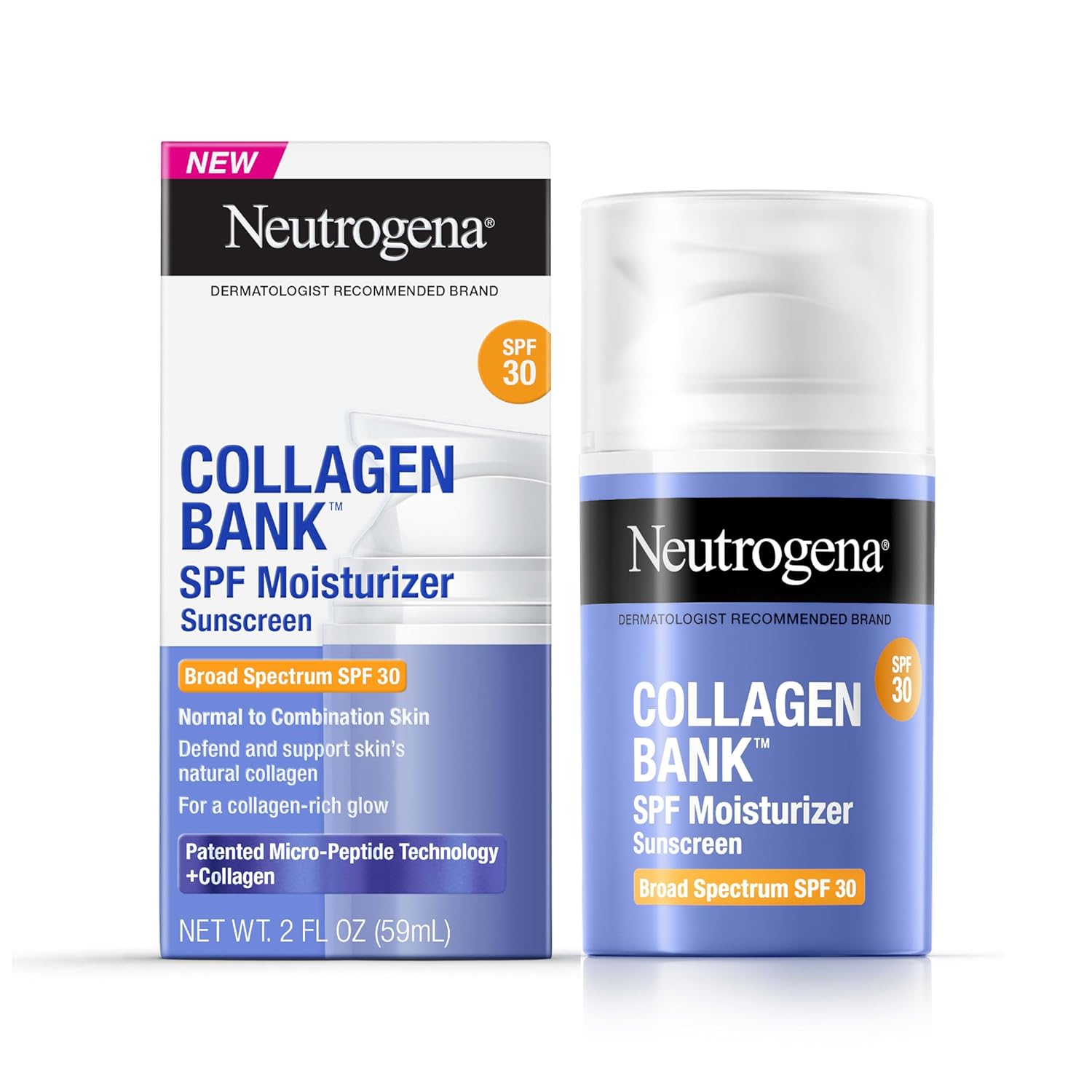 Neutrogena Collagen Bank Facial Moisturizer, Spf 30, Daily Collagen Face Moisturizer For Visibly Glowing, Plump Skin, Gentle, Non-Comedogenic, Non-Greasy, Lightweight & Fragrance-Free, 2 Fl. Oz