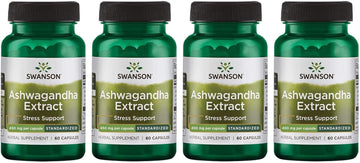 Swanson Ashwagandha Extract-Natural Supplement Promoting A Healthy Stress Response, Energy Support & Nervous System Health-Ayurvedic Supplement For Natural Wellness-(60 Capsules, 450Mg Each) (4 Pack)