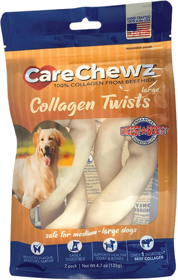 Pet Factory Carechewz Collagen 6-7" Twist Keys Dog Chew Treats - Natural Flavor, 2 Count/1 Pack