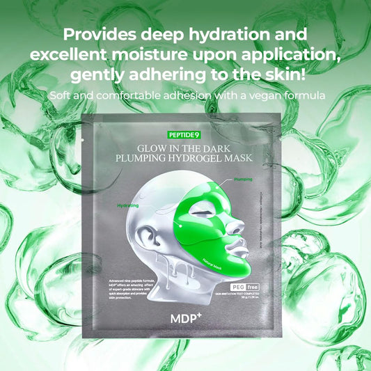 Mdp Peptide 9 Glow In The Dark Plumping Hydrogel Mask, Hydrating, 1.26 Oz/36 G×5Ea, Collagen For Elasticity, Pore Minimizing, Plumping Wrinkles