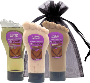 Foot Soak, Scrub & Lotion Set – Foot Care Gift Set For Dry, Tired Feet | Spa Set For Feet Soak And Scrub | Exfoliating Foot Wash And Pedicure Treatment (One Size, Coffee)