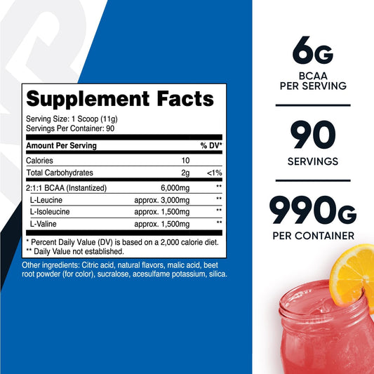 Nutricost Bcaa Powder 2:1:1 (Raspberry Lemonade, 90 Servings)