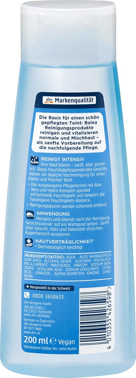 Balea Dm Skin Care Water Skincare Feuchtigkeit Wasser Moisture For Skin Donates Moisture Normal And Mixed Skin Vegan 10% Aloevera 200Ml