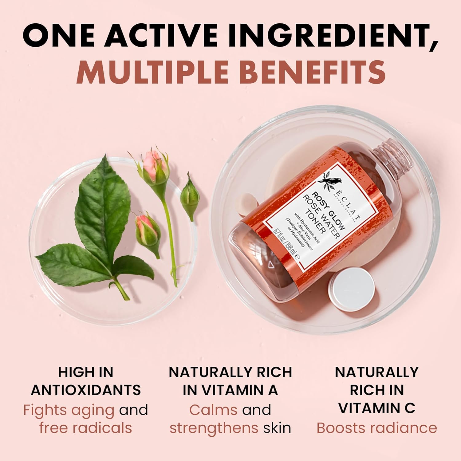 Eclat Skincare Rose Water Toner – Hydrating Toner For Face - Rosewater With Hyaluronic Acid & Aloe Vera - Alcohol Free & Skin Soothing Formula - Rejuvenating & Calming Facial Skin Care : Beauty & Personal Care