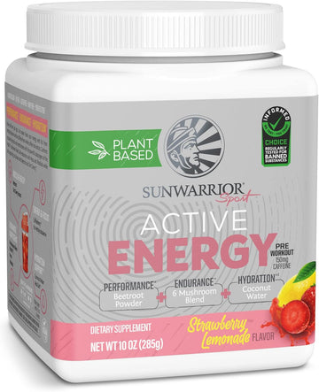 Sunwarrior Plant-Based Preworkout Powder Hydration Blend | Soy Free Sugar Free Gluten Free Dairy Free Synthetic Free | Strawberry Lemonade 30 Servings | Sport Active Energy